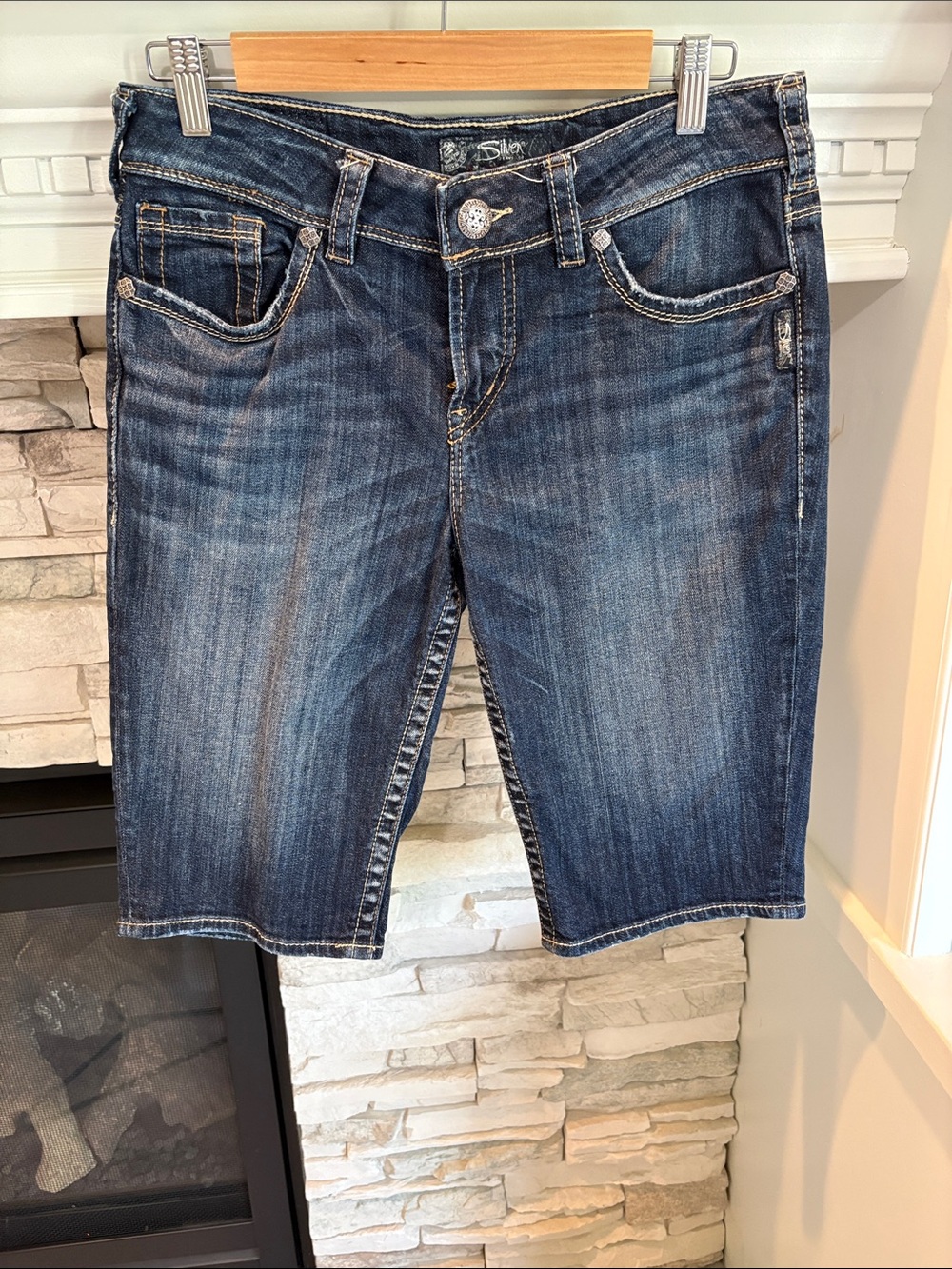 Silver Bermuda Jean Shorts